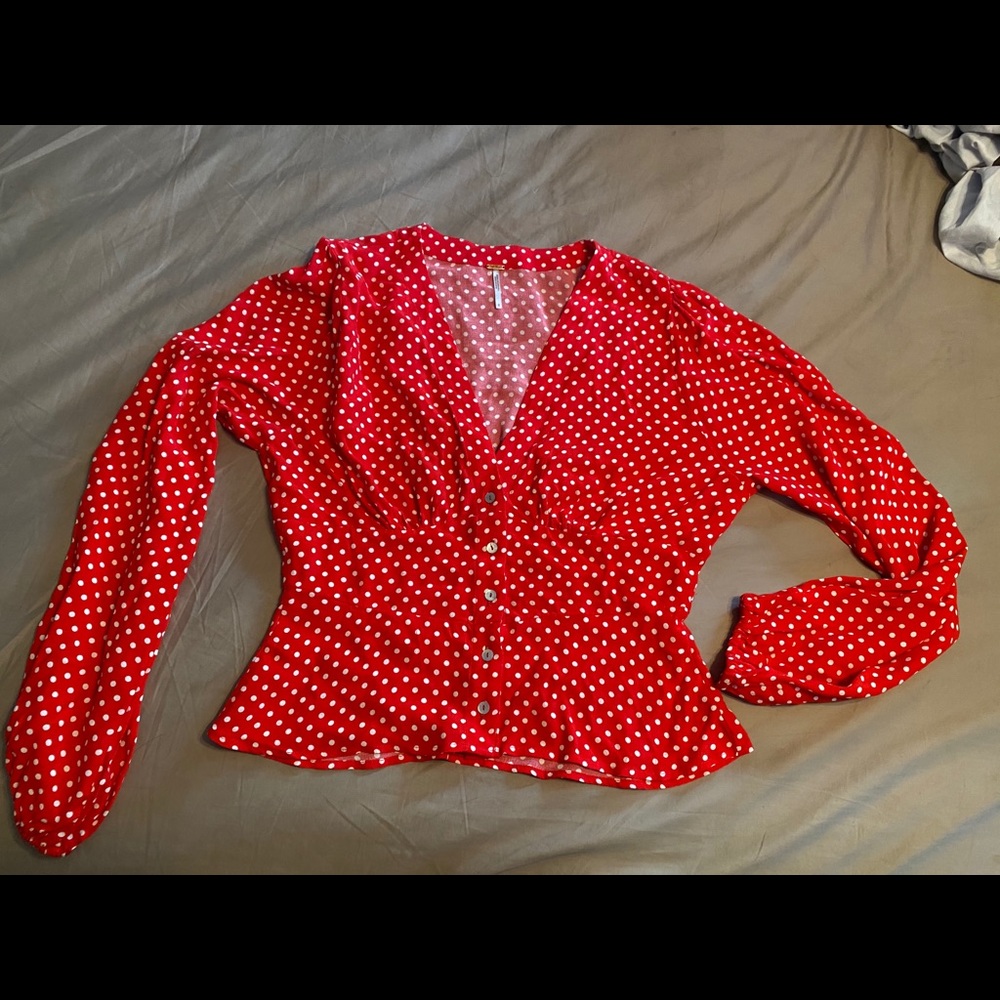 Free People red polka dot blouse